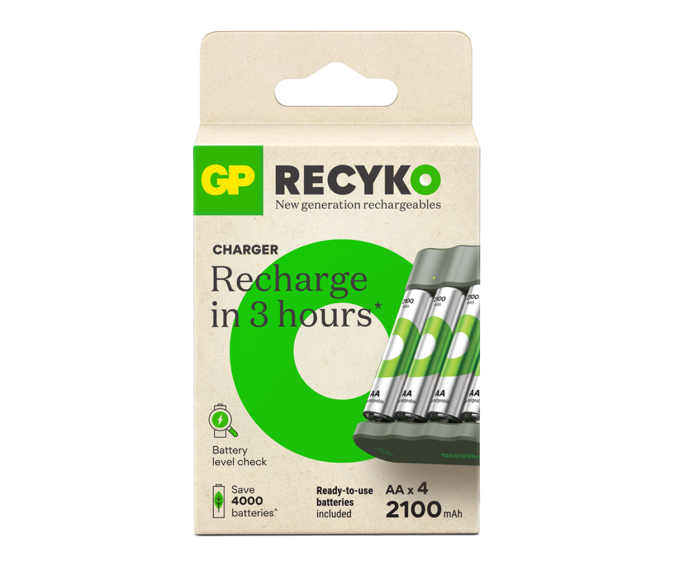 Front view of the packaging box for GP Recyko B441 USB Charger - GP Batteries Australia
