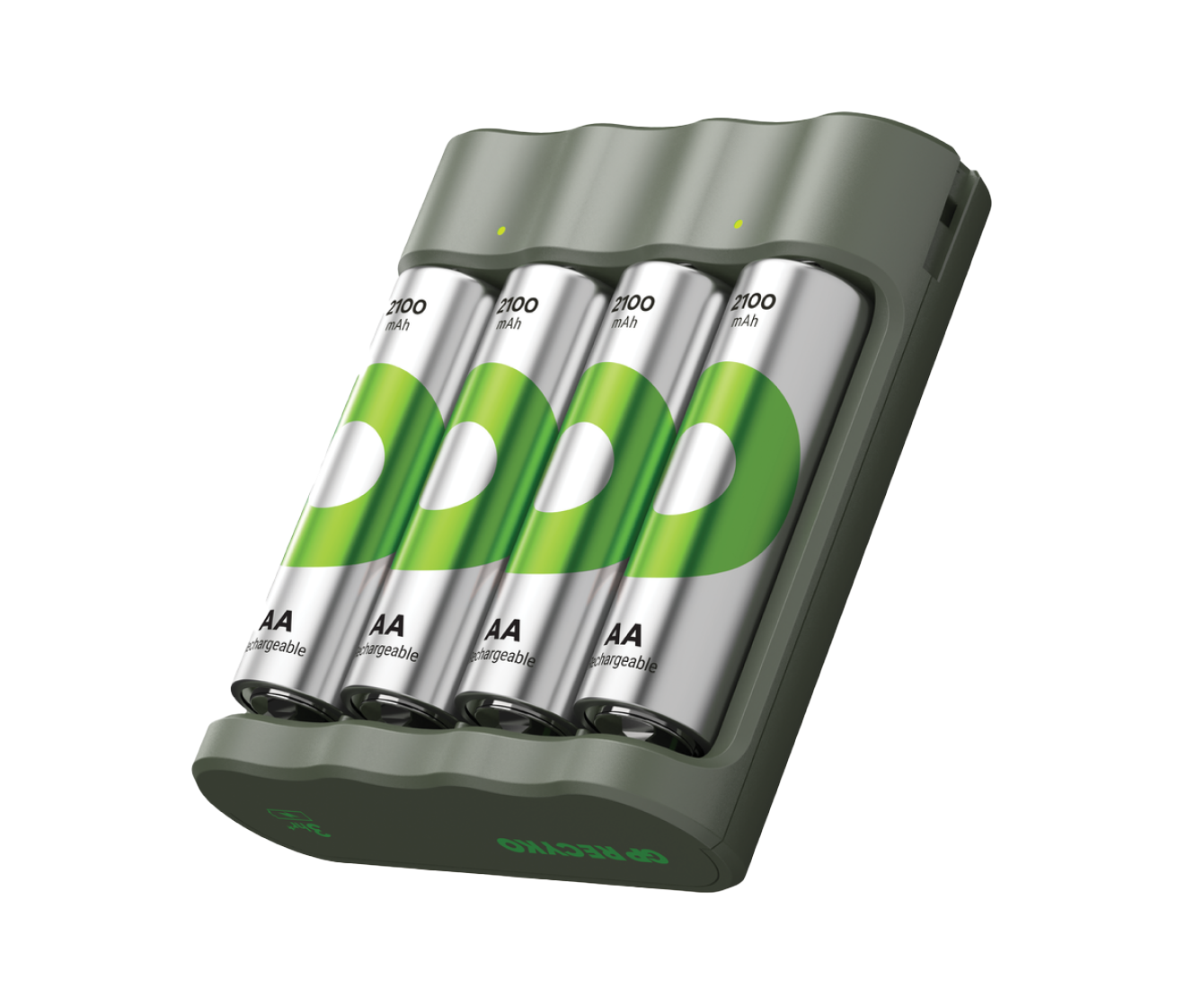 GP Recyko B441 USB Charger is charging four rechargeable AA batteries 2100 mAh - GP Batteries Australia