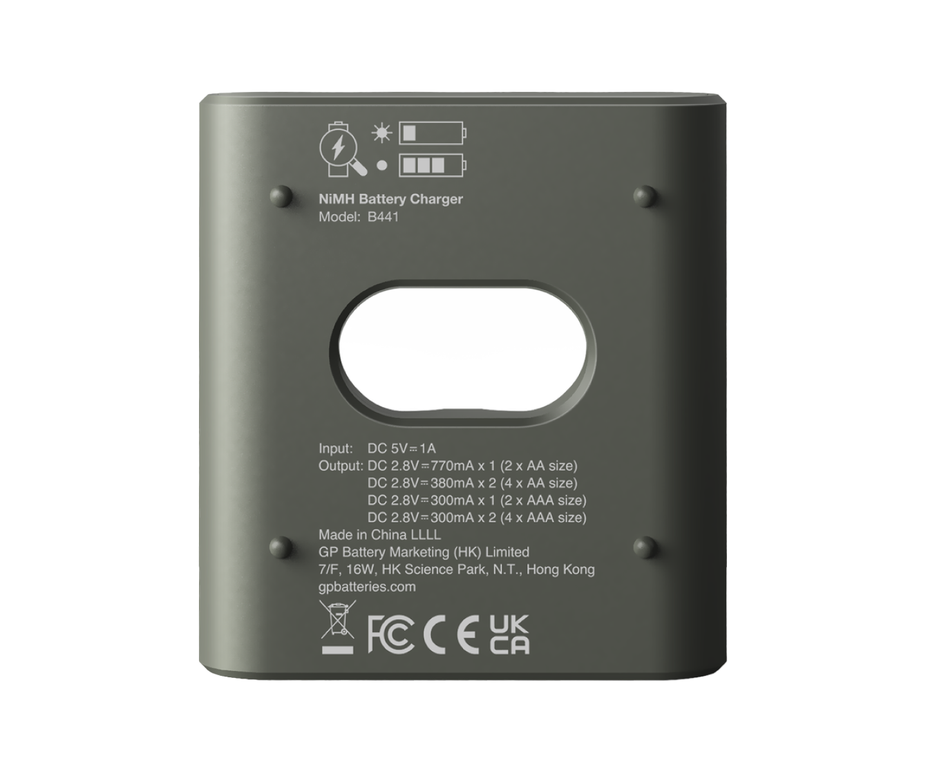 Back view of the GP Recyko B441 USB Charger - GP Batteries Australia