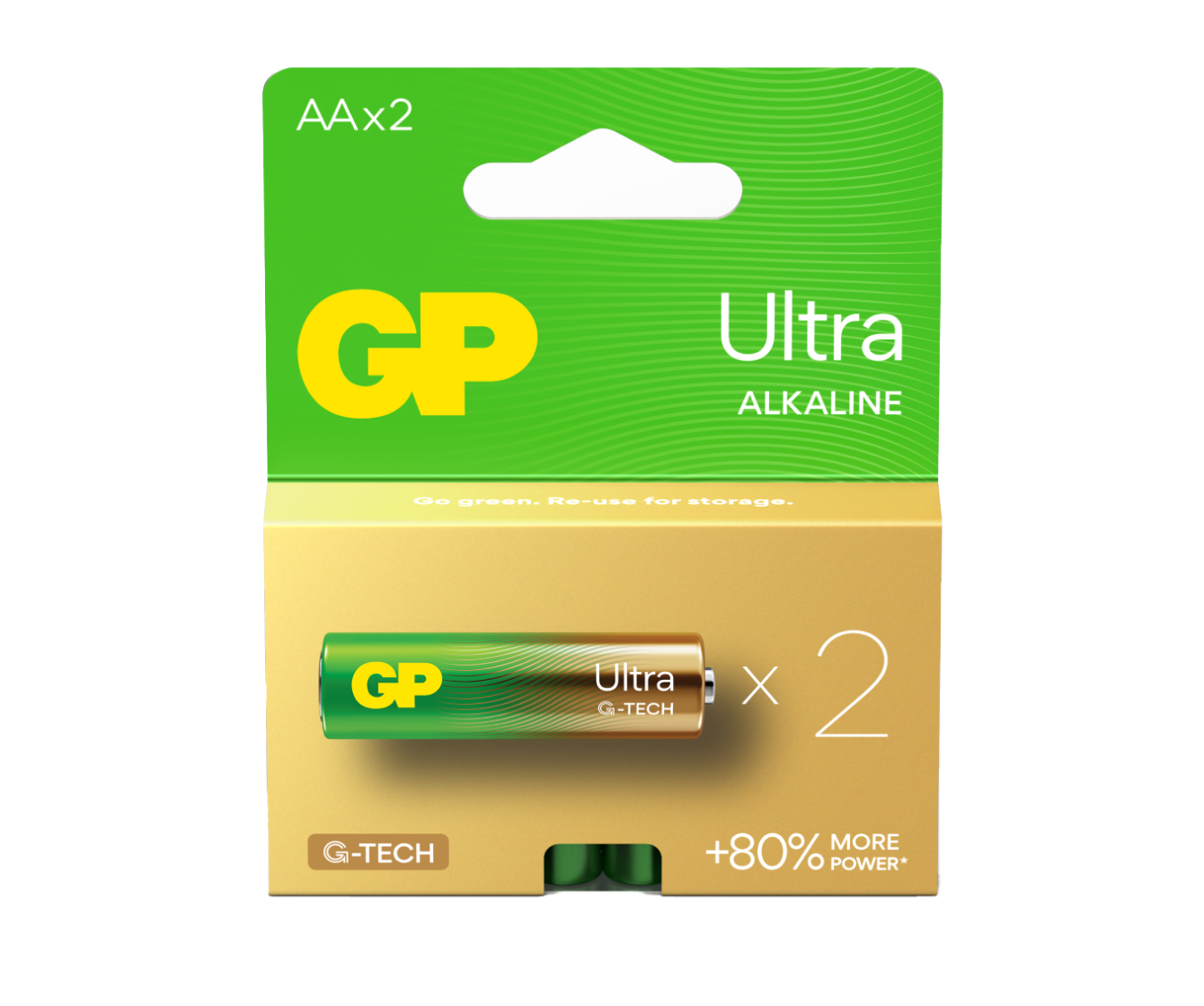 Two pieces of Ultra Alkaline AA batteries in a paper box - GP Batteries Australia