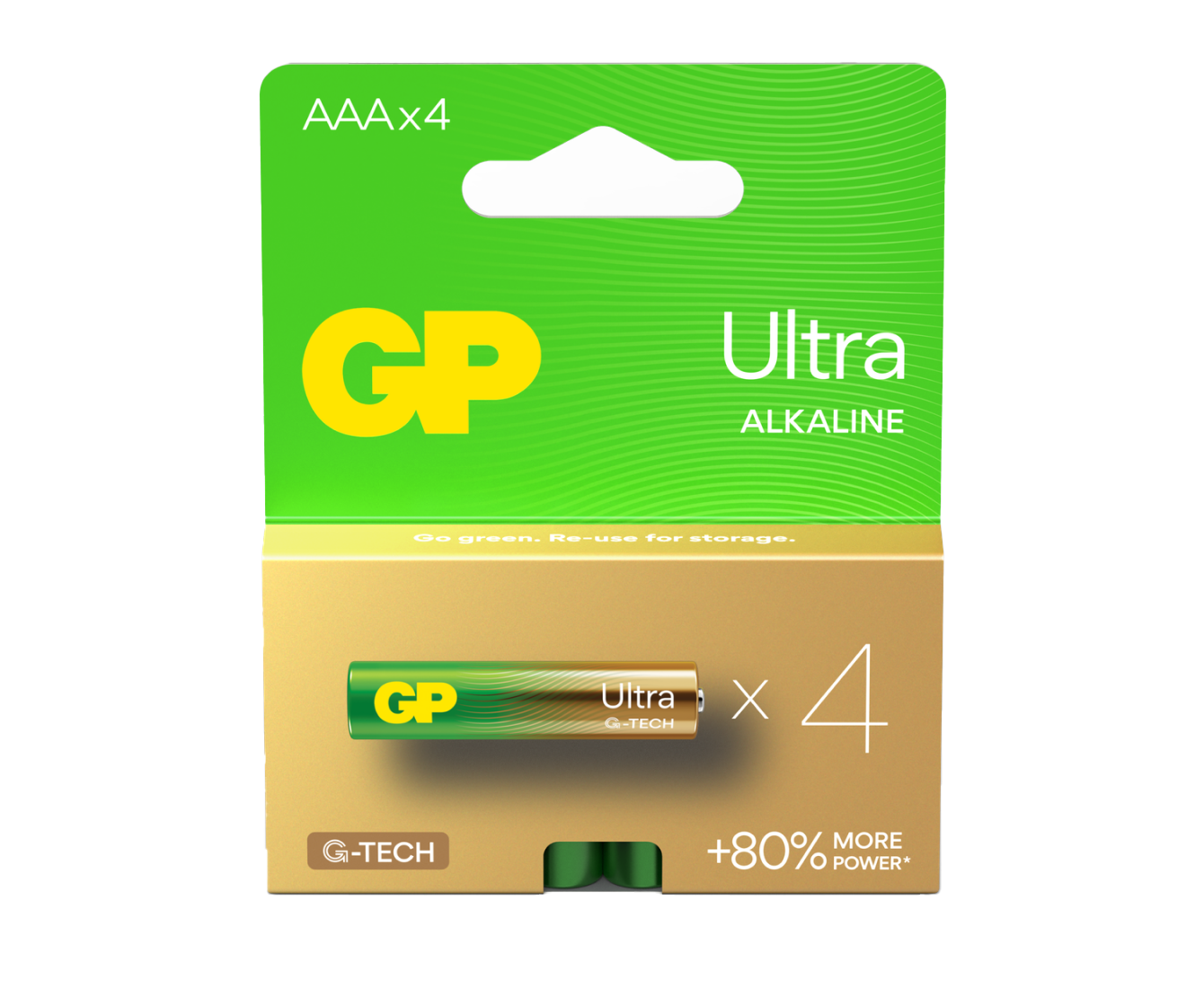 Four pieces of Ultra Alkaline AAA batteries in a paper box - GP Batteries Australia