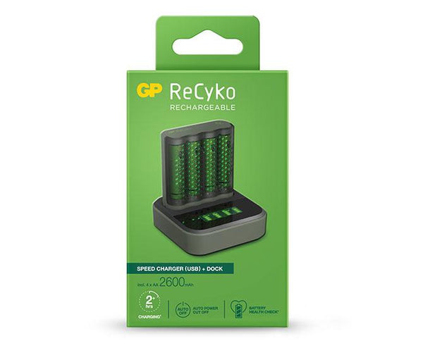 GP ReCyko Speed Charger Dock (USB) D451 and Speed Charger (USB) M451 with 4 x AA 2600mAh NiMH Batteries