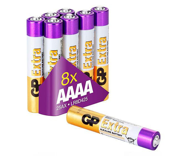 Battery pack with 8 pieces of Extra Alkaline AAAA (25A) batteries - GP Batteries Australia