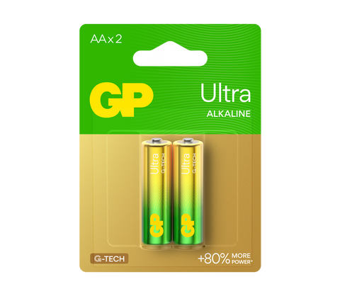 Two pieces of Ultra Alkaline AA batteries in blister card - GP Batteries Australia