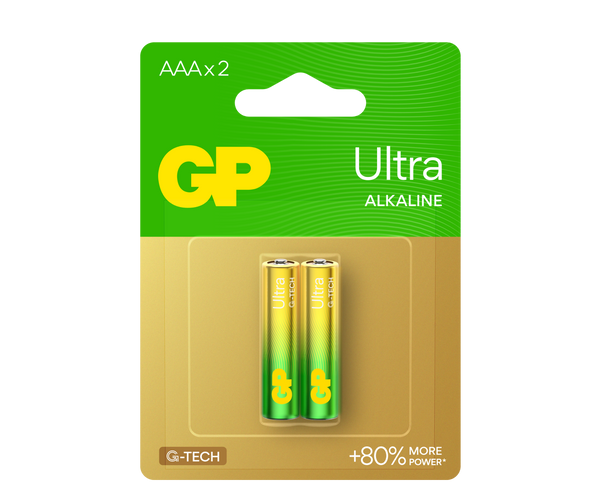 Two pieces of Ultra Alkaline AAA batteries in blister card - GP Batteries Australia